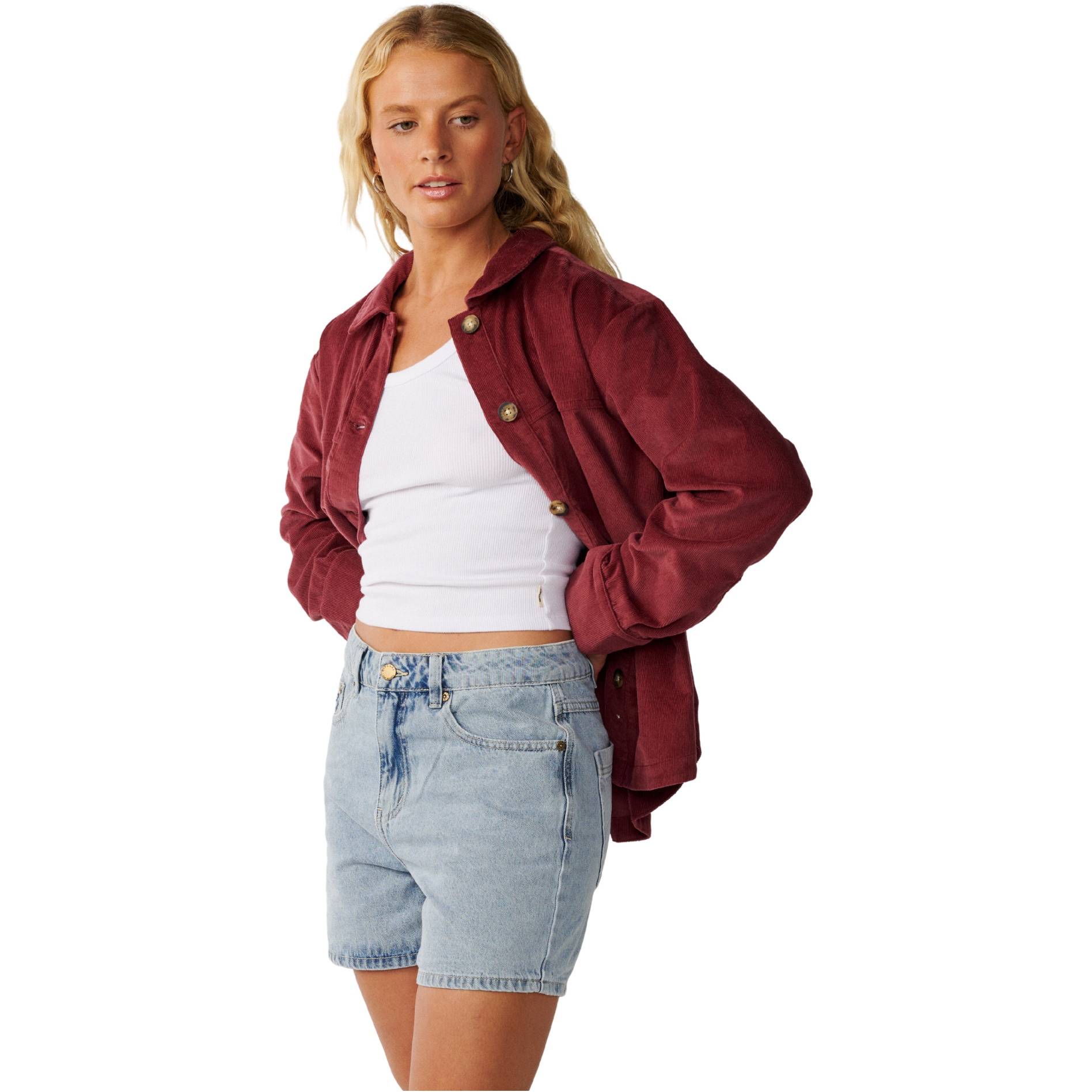 2026 Rip Curl Womens Keepsakes Washed Cord Shirt 074WSH - Dark Plum